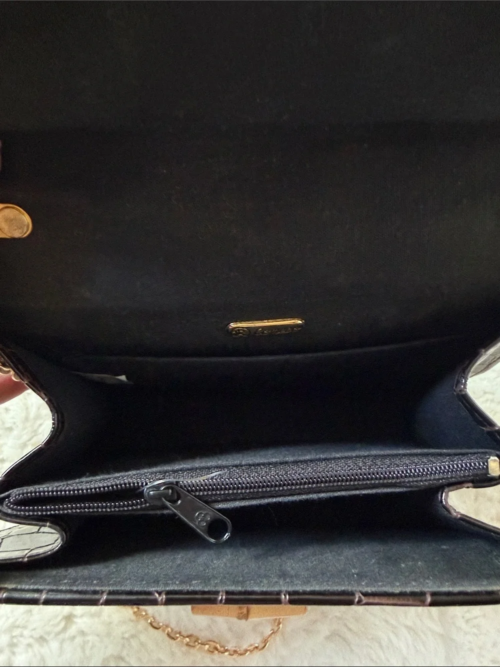 Comeco, Brown Croc-Embossed Bamboo-Handle Top-Handle Bag